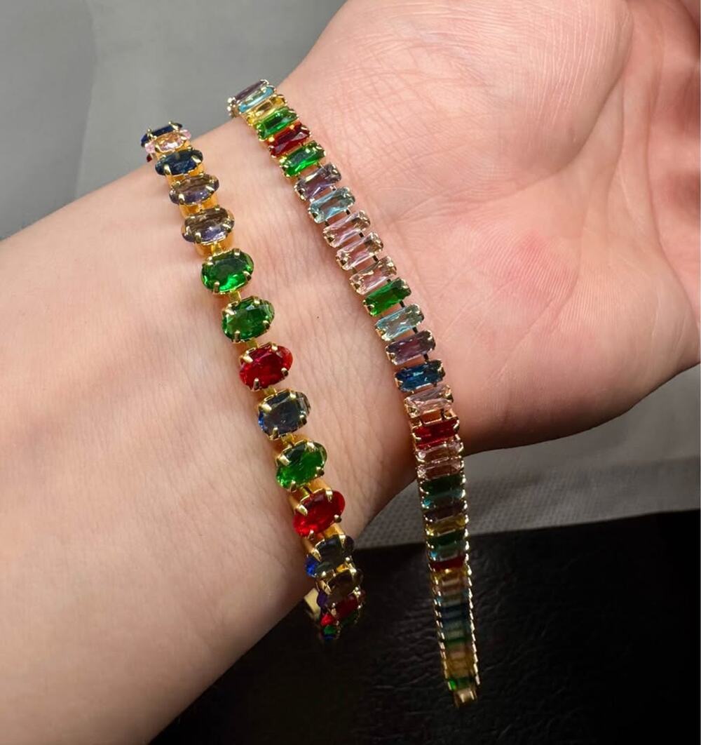 Tarnish Free Rainbow Baguette Bracelet Set
